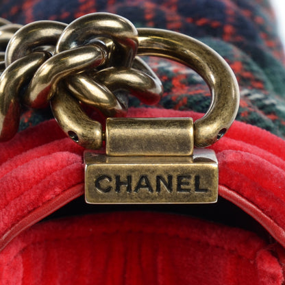Chanel Velvet Plaid Tartan Small Boy Flap Red 8 of 11