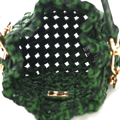 Fendi Fabric Jacquard F is Fendi FF 1974 Woven Knotted Mini Mon Tresor Bucket Bag Verde Black 6 of 10