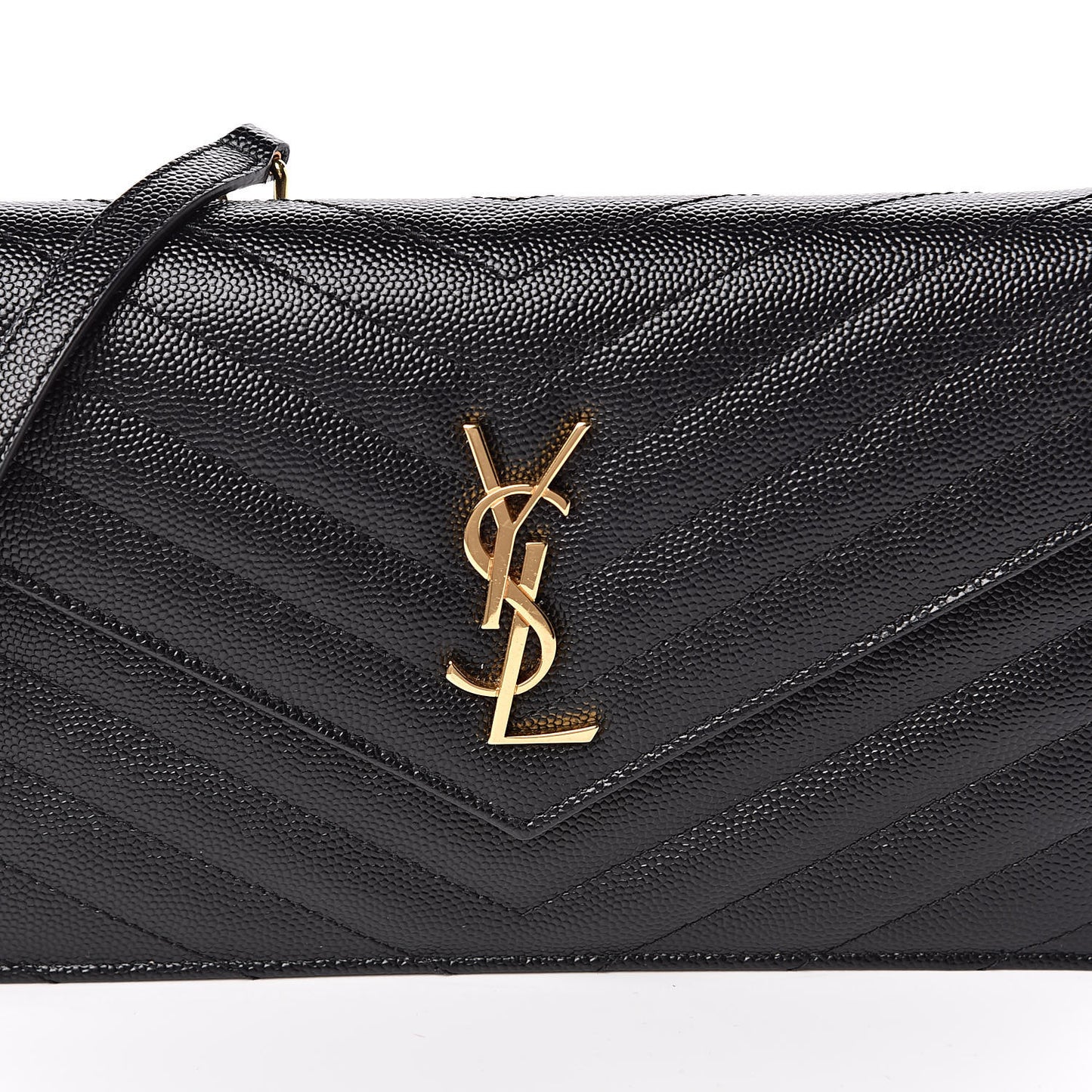 Grain De Poudre Matelasse Chevron Monogram Envelope Chain Wallet Black