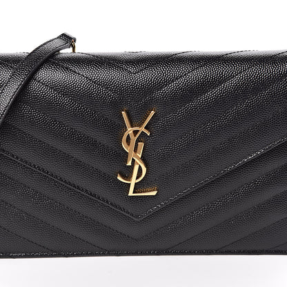 Saint Laurent Grain De Poudre Matelasse Chevron Monogram Envelope Chain Wallet Black 10 of 10