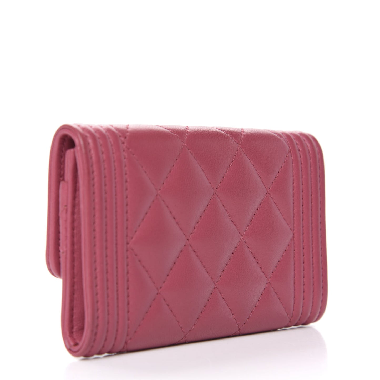 Lambskin Quilted Boy Card Holder Wallet Pink