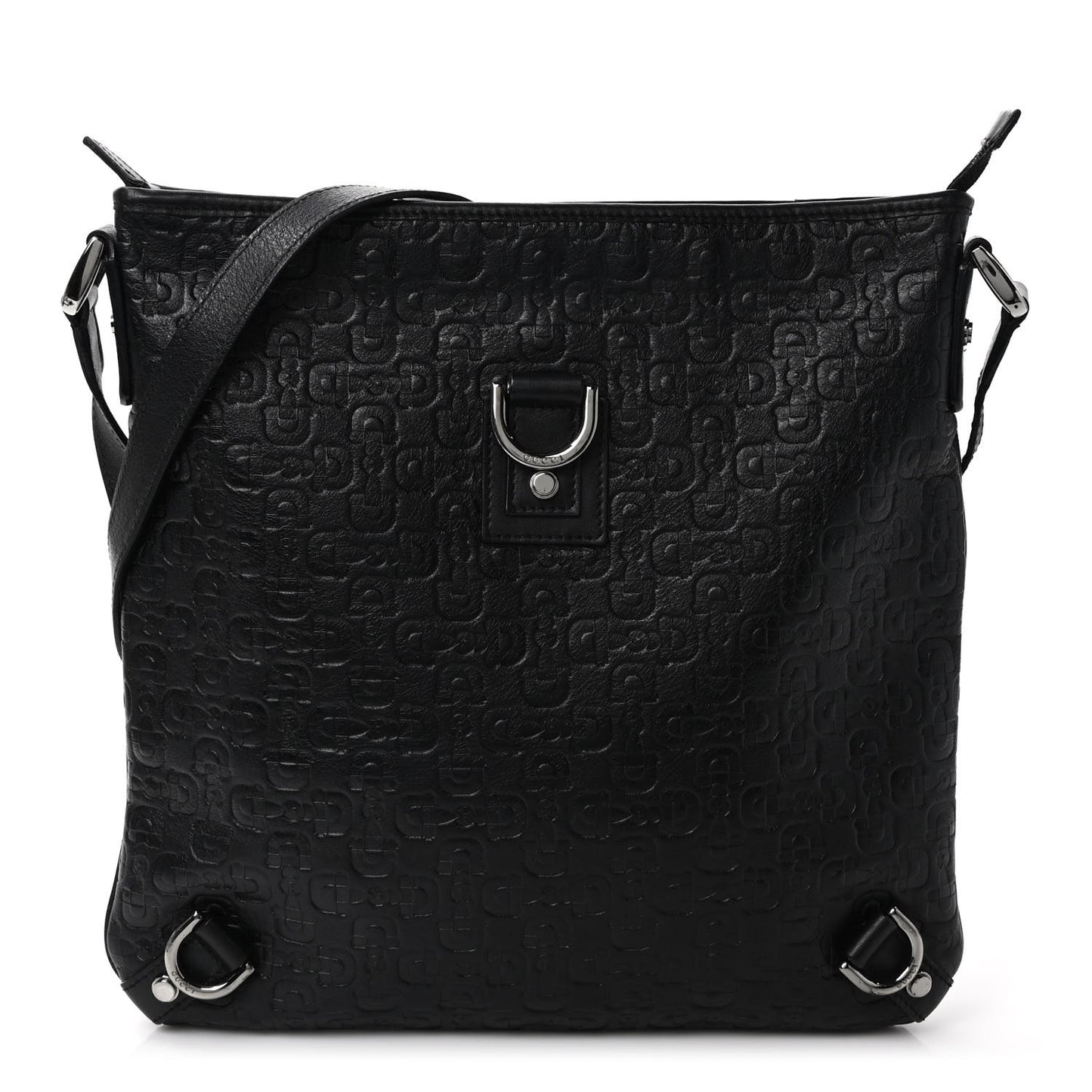 Calfskin Horsebit Embossed Abbey Messenger Black