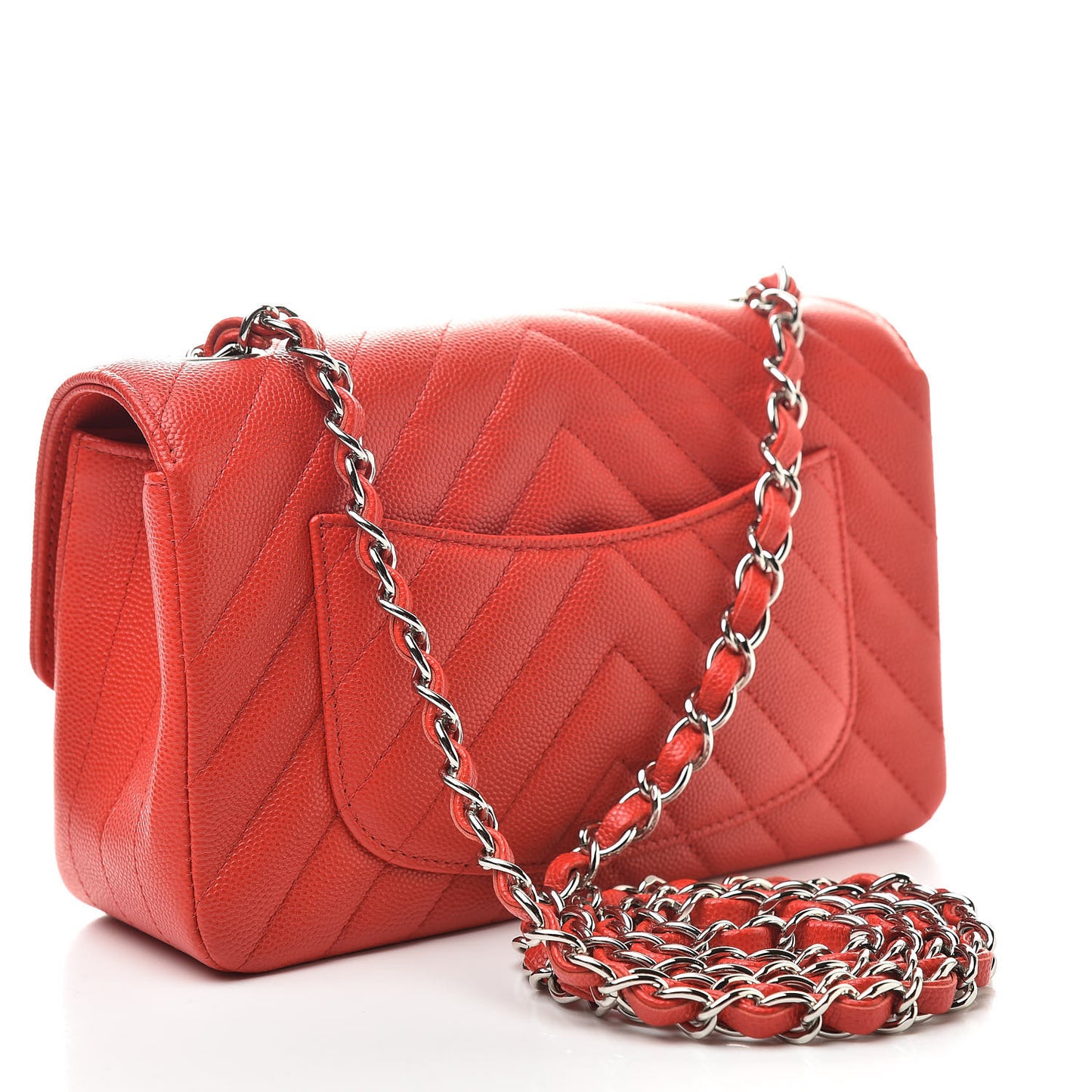 Caviar Chevron Quilted Mini Rectangular Flap Red