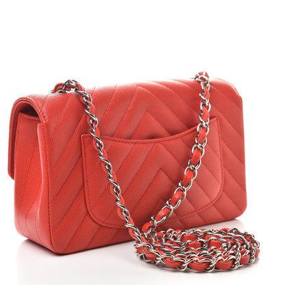 Chanel Caviar Chevron Quilted Mini Rectangular Flap Red 3 of 11