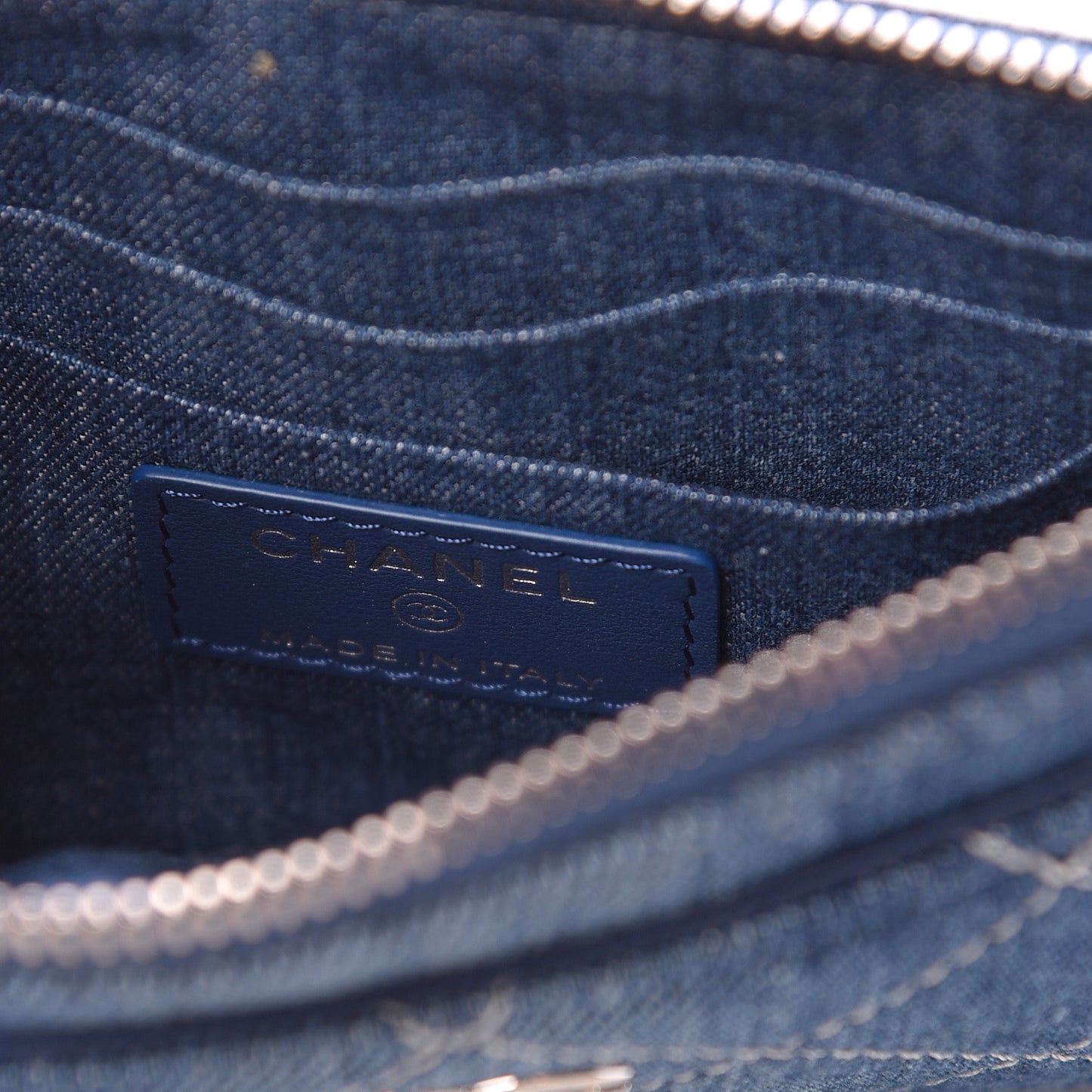 Denim Quilted Classic Zip Pouch Blue