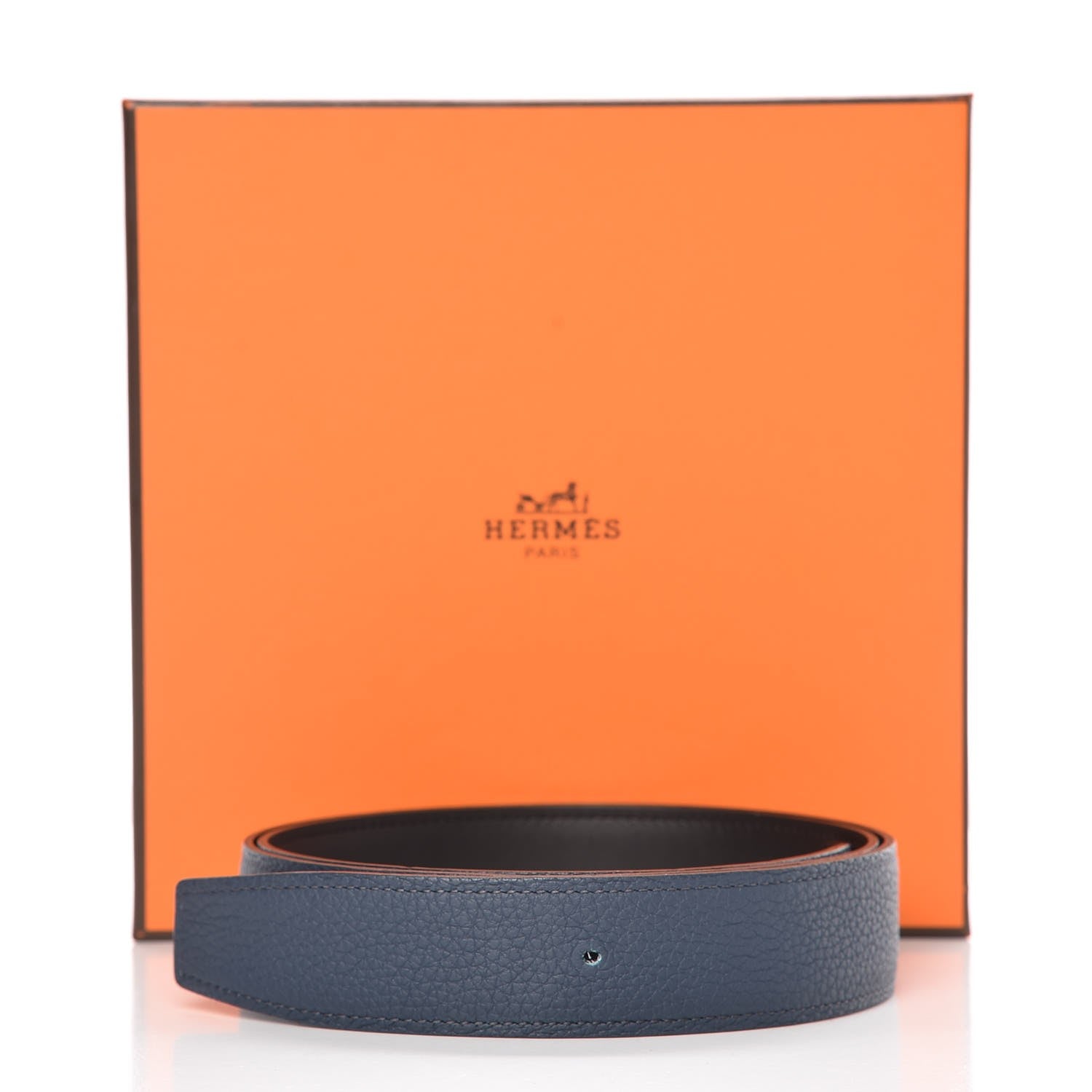 Hermes Box Togo 32mm Belt Strap 85 Black Bleu Ocean 6 of 6