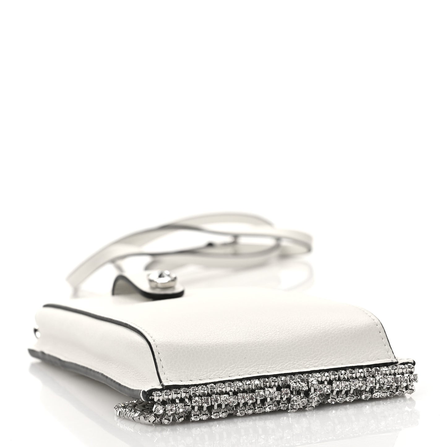 Glace Calfskin Crystal Fringe Crossbody White