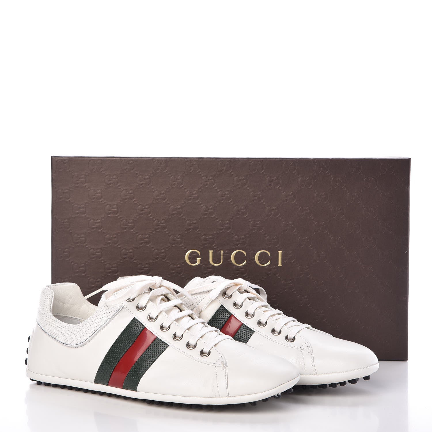 Gucci Calfskin Web Mens Lace Up Driver Sneakers 7 White 8 of 8