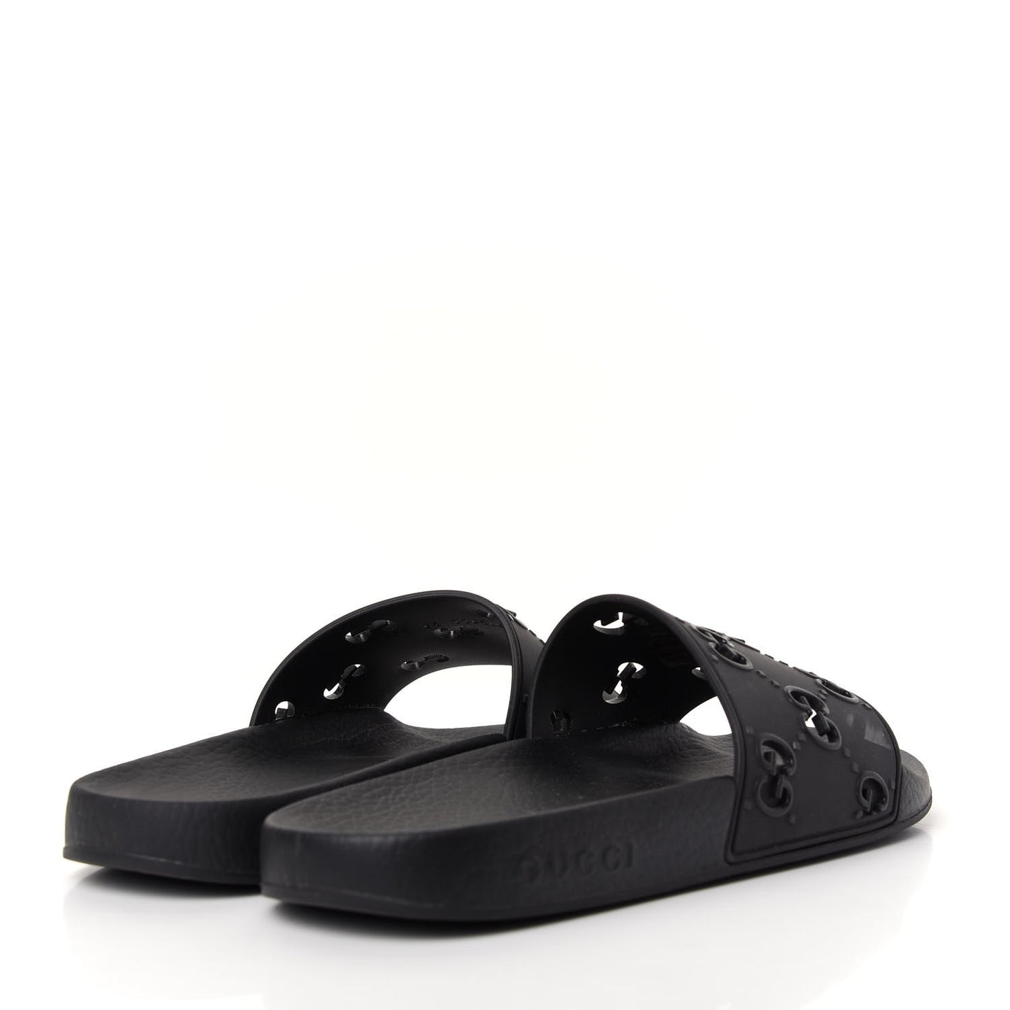 Rubber GG Monogram Perforated Womens Slide Sandals 39 Black