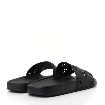 Gucci Rubber GG Monogram Perforated Womens Slide Sandals 39 Black 4 of 10