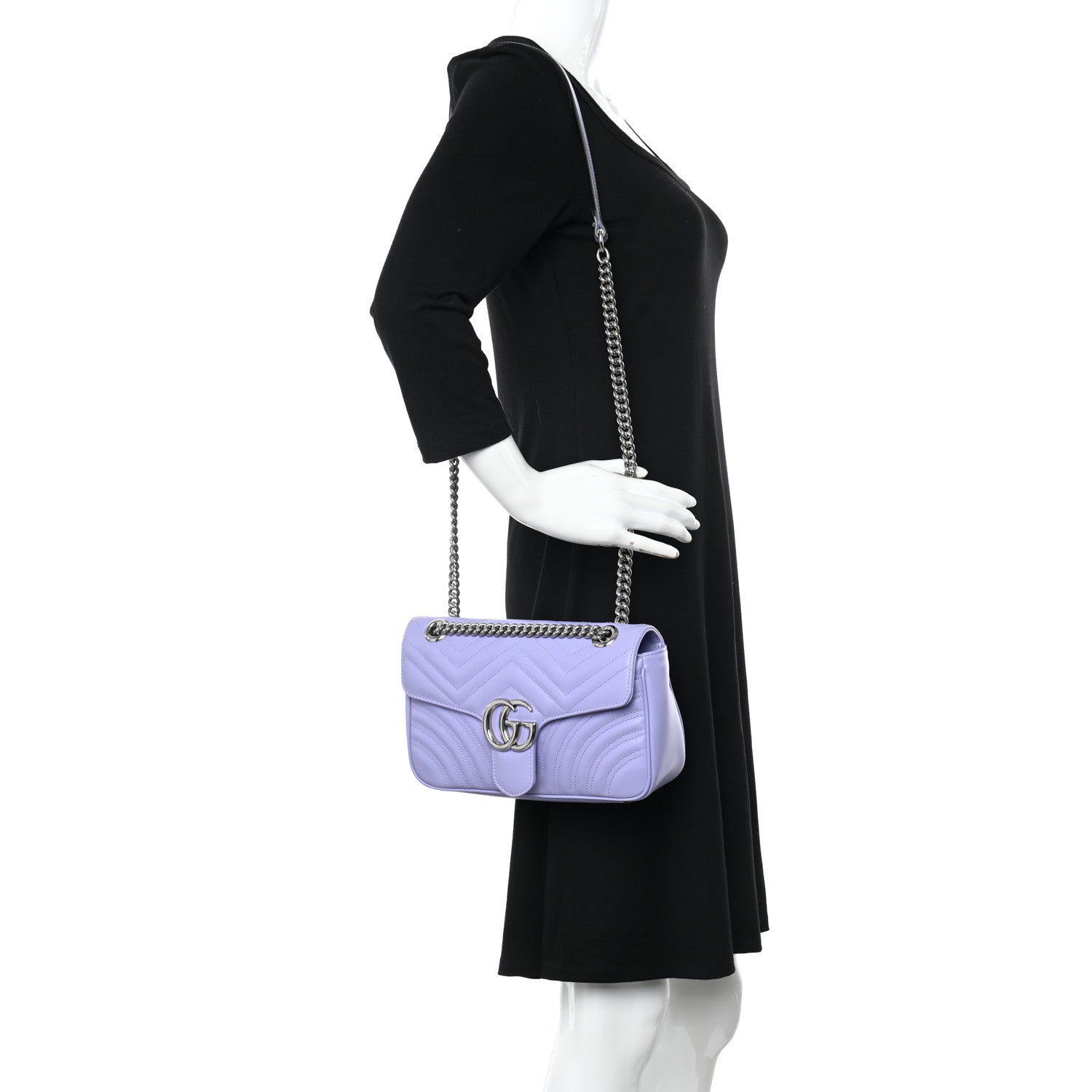 Gucci Calfskin Matelasse Small GG Marmont Shoulder Bag Lapis 2 of 10