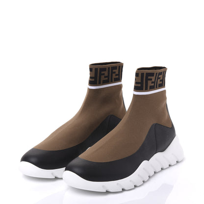 Fendi Stretch Knit Jacquard FF Reloaded Mens High Top Sock Sneakers 11 Tobacco Black 2 of 9
