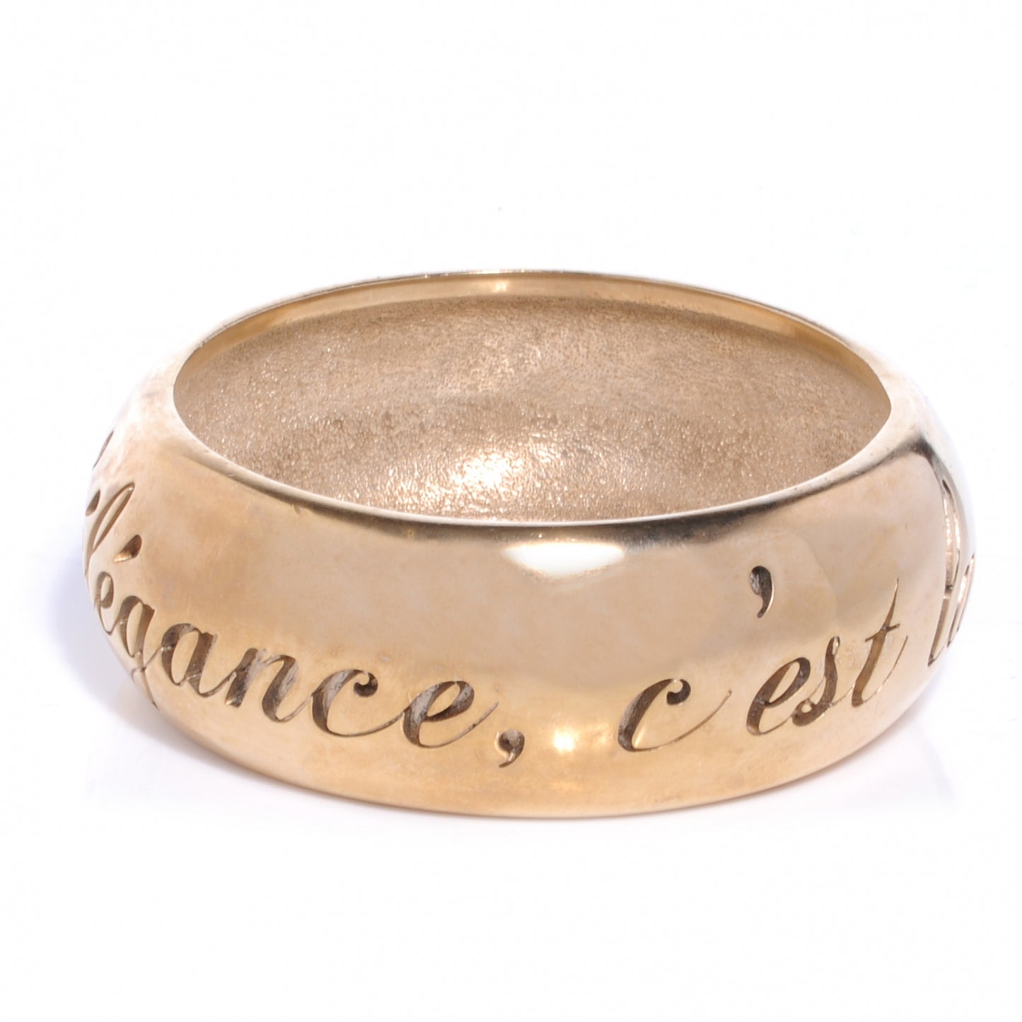 Wide Metal L'Elegance French Quote Bangle Gold