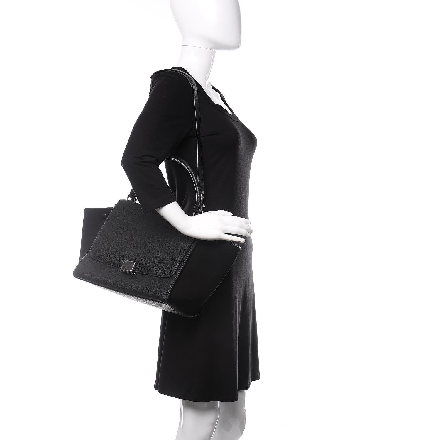 Celine Drummed Calfskin Suede Medium Trapeze Black 2 of 11
