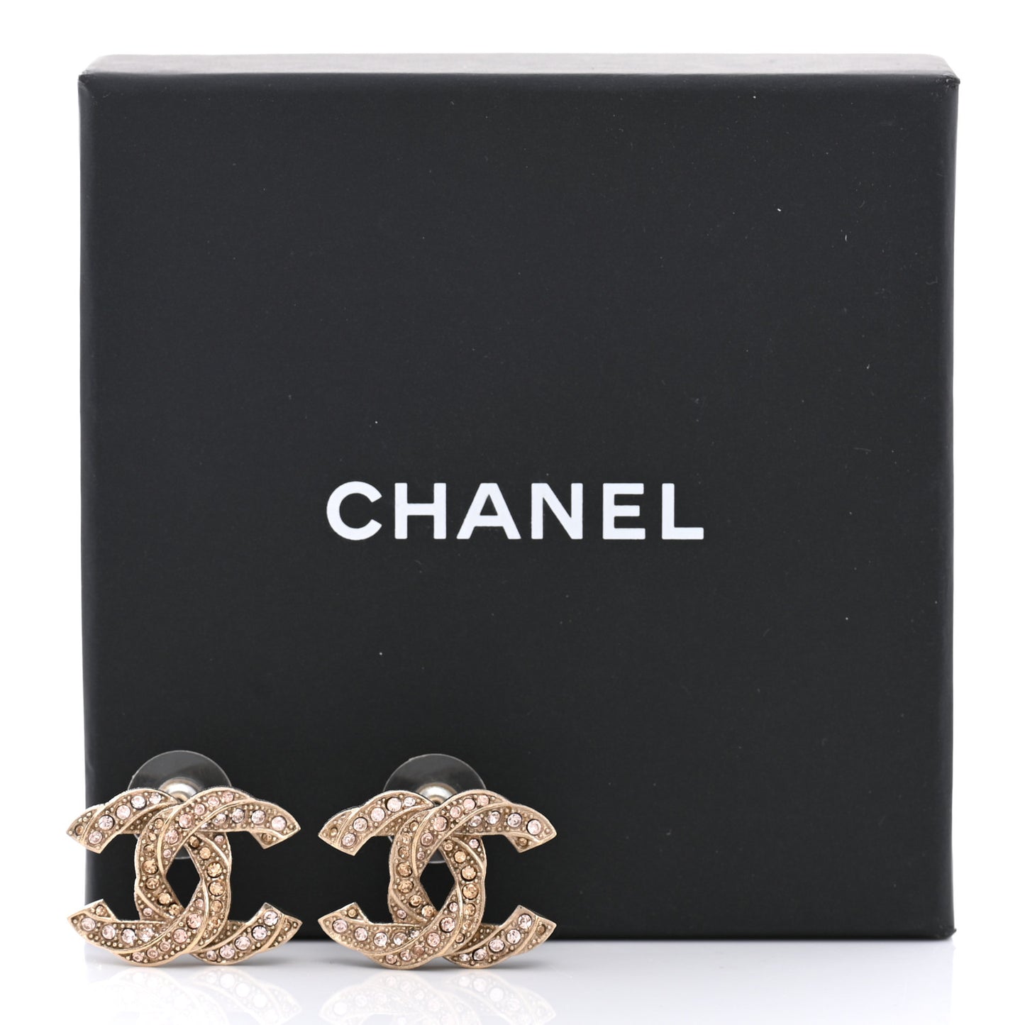 Crystal Twisted CC Earrings Light Gold Pale Pink