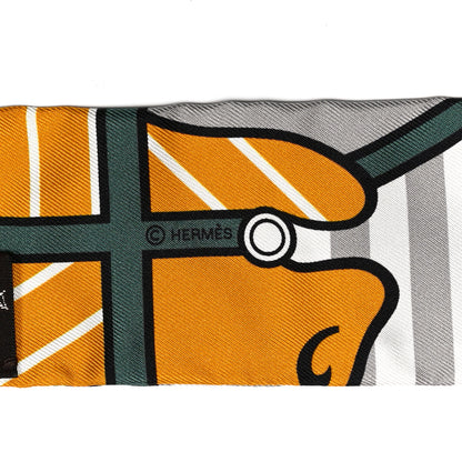 Hermes Silk Quadrige Bayadere Twilly Ocre Gris Vert 4 of 4