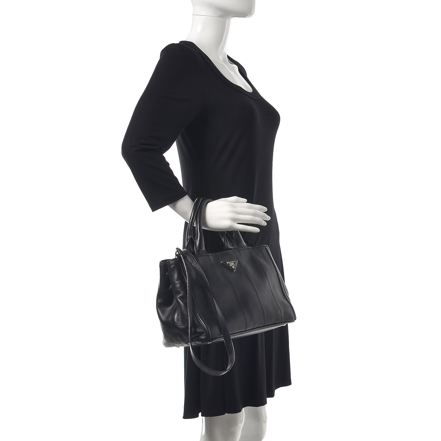 Prada Nappa Vertical Stitched Tote Black 2 of 14