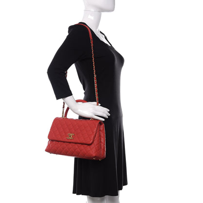 Chanel Caviar Quilted Small Coco Handle Flap Red 2 of 13