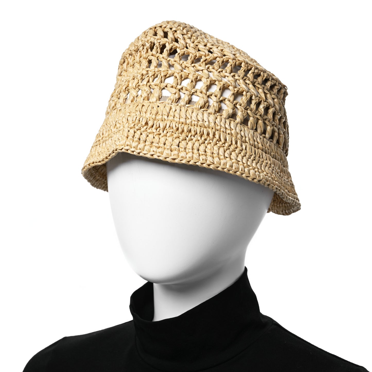 Yarn Raffia Effect Crochet Logo Embroidered Womens Bucket Hat S Naturale