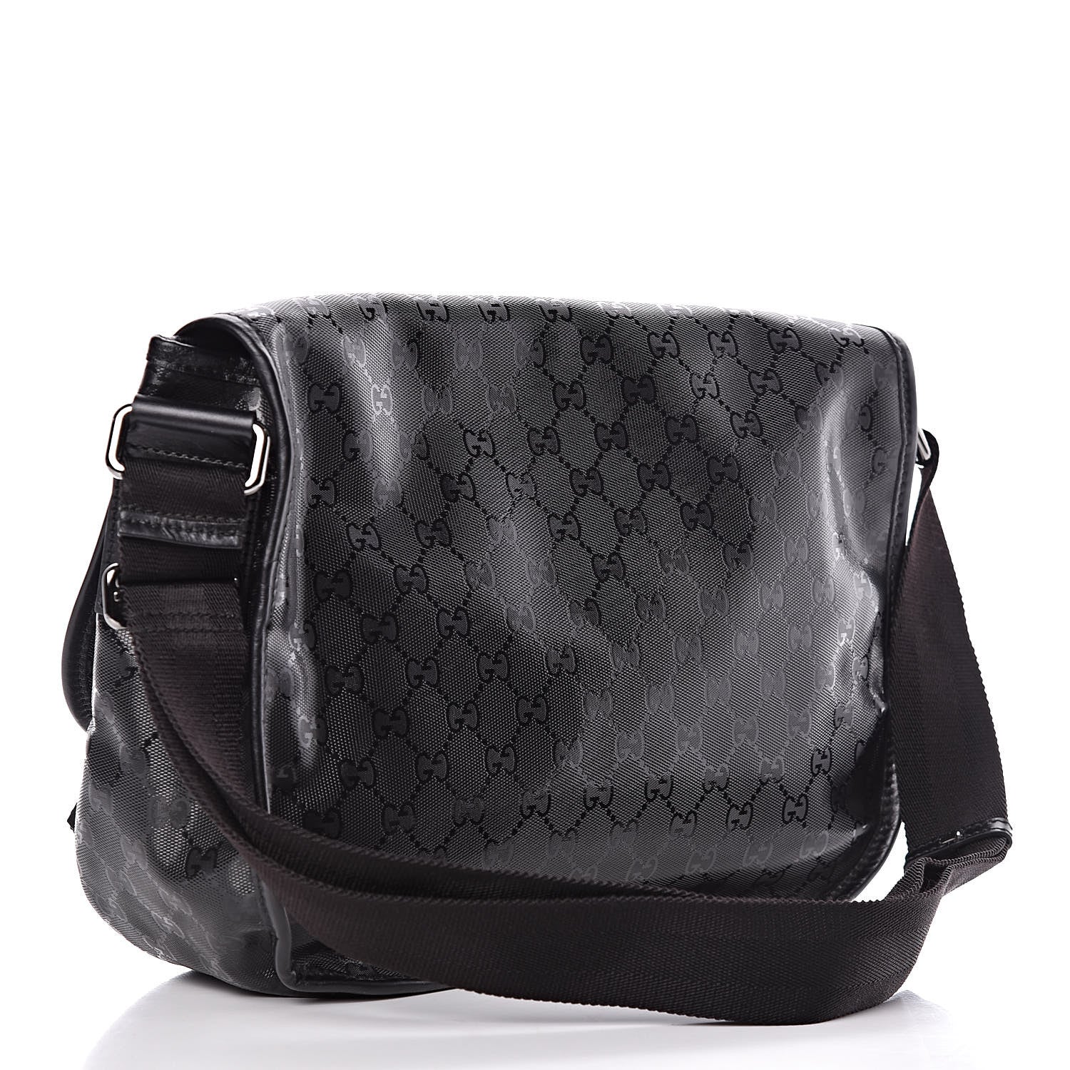 Gucci Imprime Monogram Medium Double Buckle Flap Messenger Bag Black 3 of 10