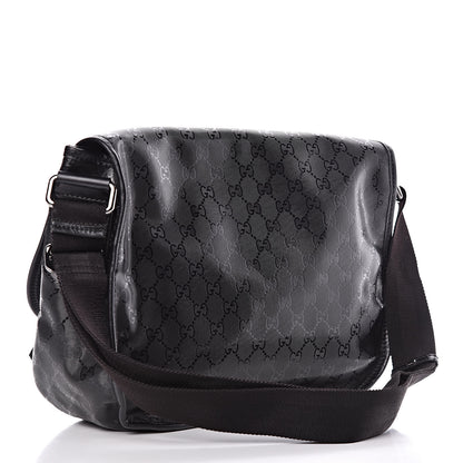 Gucci Imprime Monogram Medium Double Buckle Flap Messenger Bag Black 3 of 10