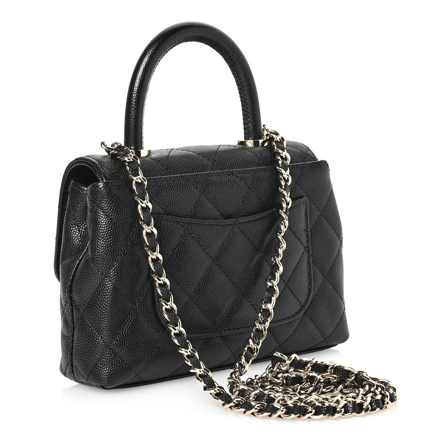 Caviar Quilted Coco Handle Clutch With Chain Black