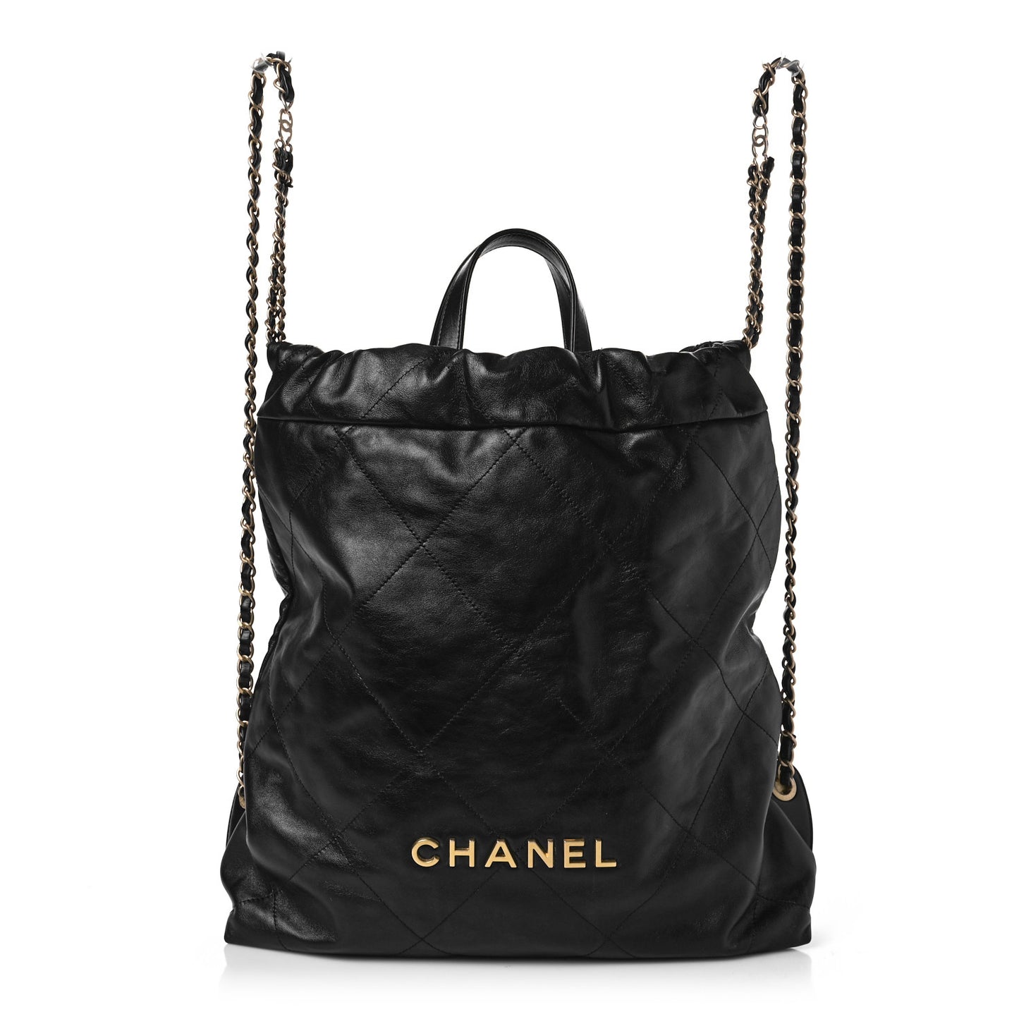 Shiny Calfskin Quilted Chanel 22 Backpack Black