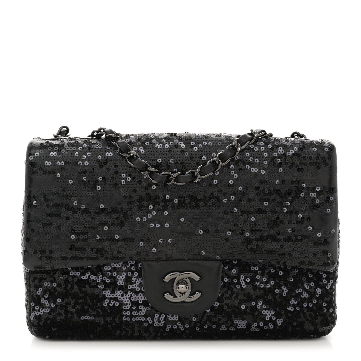 Sequin Lambskin Medium Moonlight on Water Flap Black
