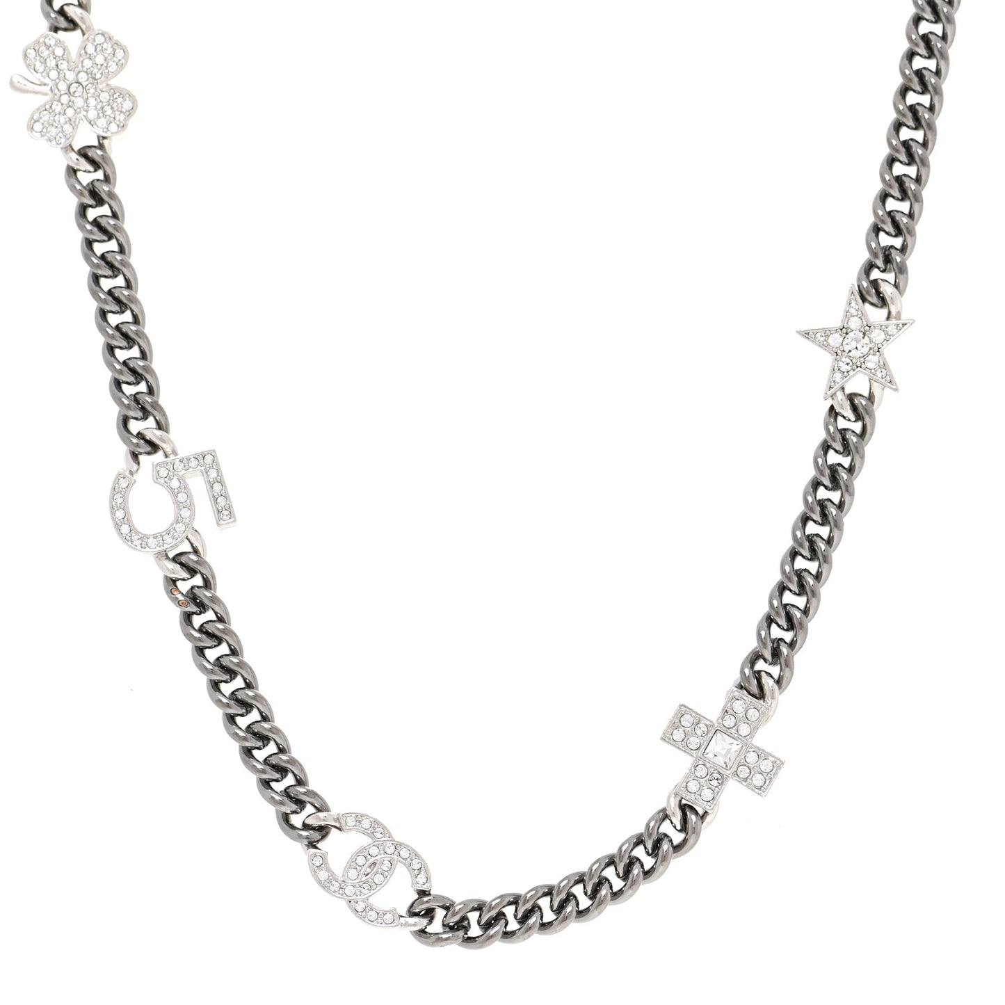Ruthenium Crystal Chain CC Lucky Charms Choker Silver