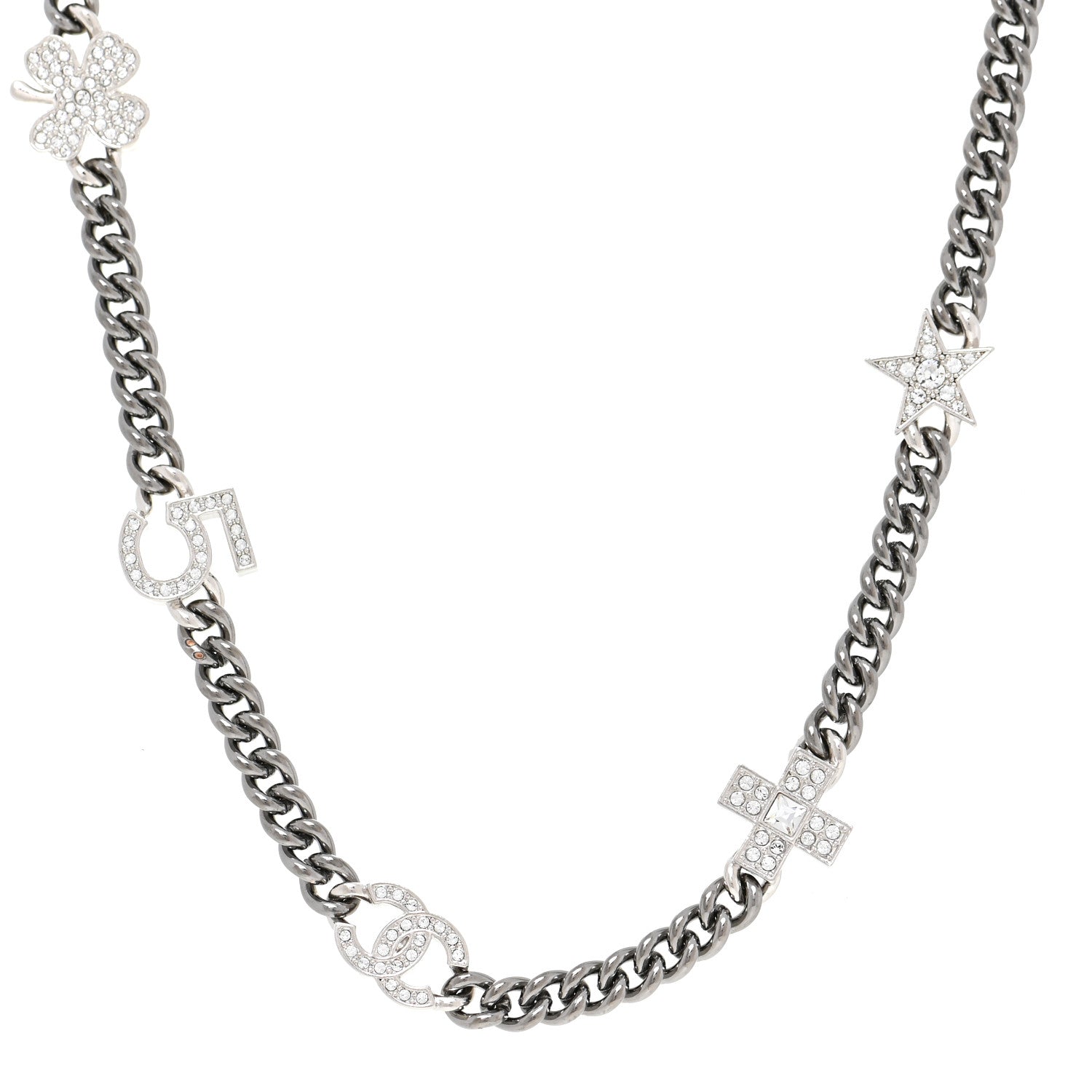 Chanel Ruthenium Crystal Chain CC Lucky Charms Choker Silver 1 of 4