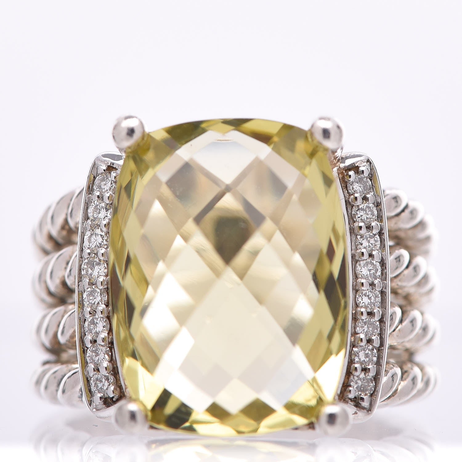 David Yurman Sterling Silver Diamond Lemon Citrine 16mm Wheaton Ring 54 7 1 of 5