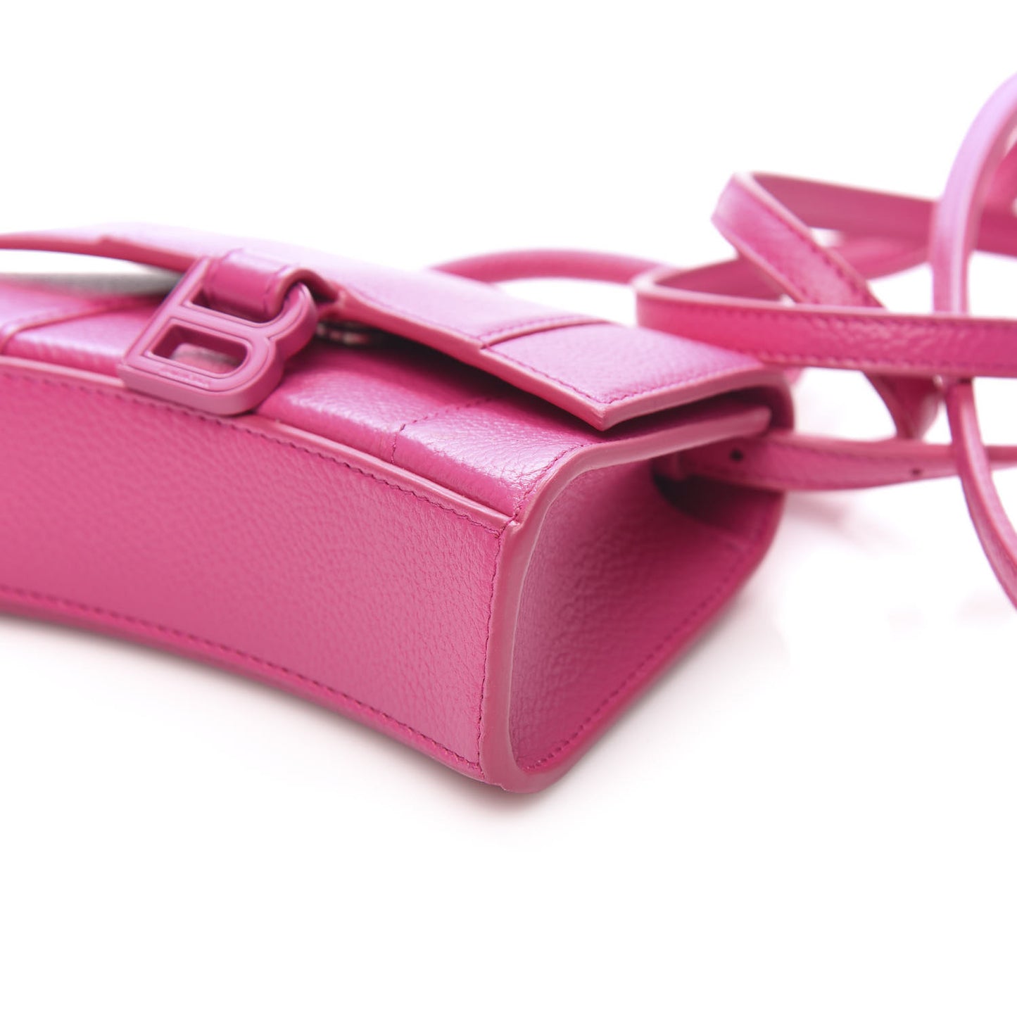 Grained Calfskin Tonal B Hourglass Top Handle Bag Mini Fuchsia