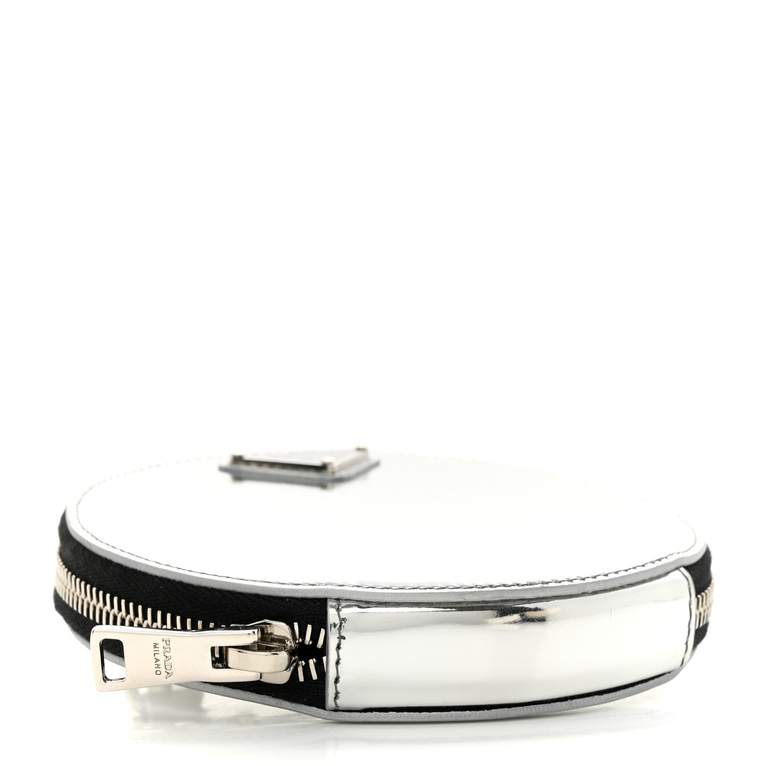 Prada Spazzolato Round Chain Coin Crossbody Pouch Argento 4 of 11
