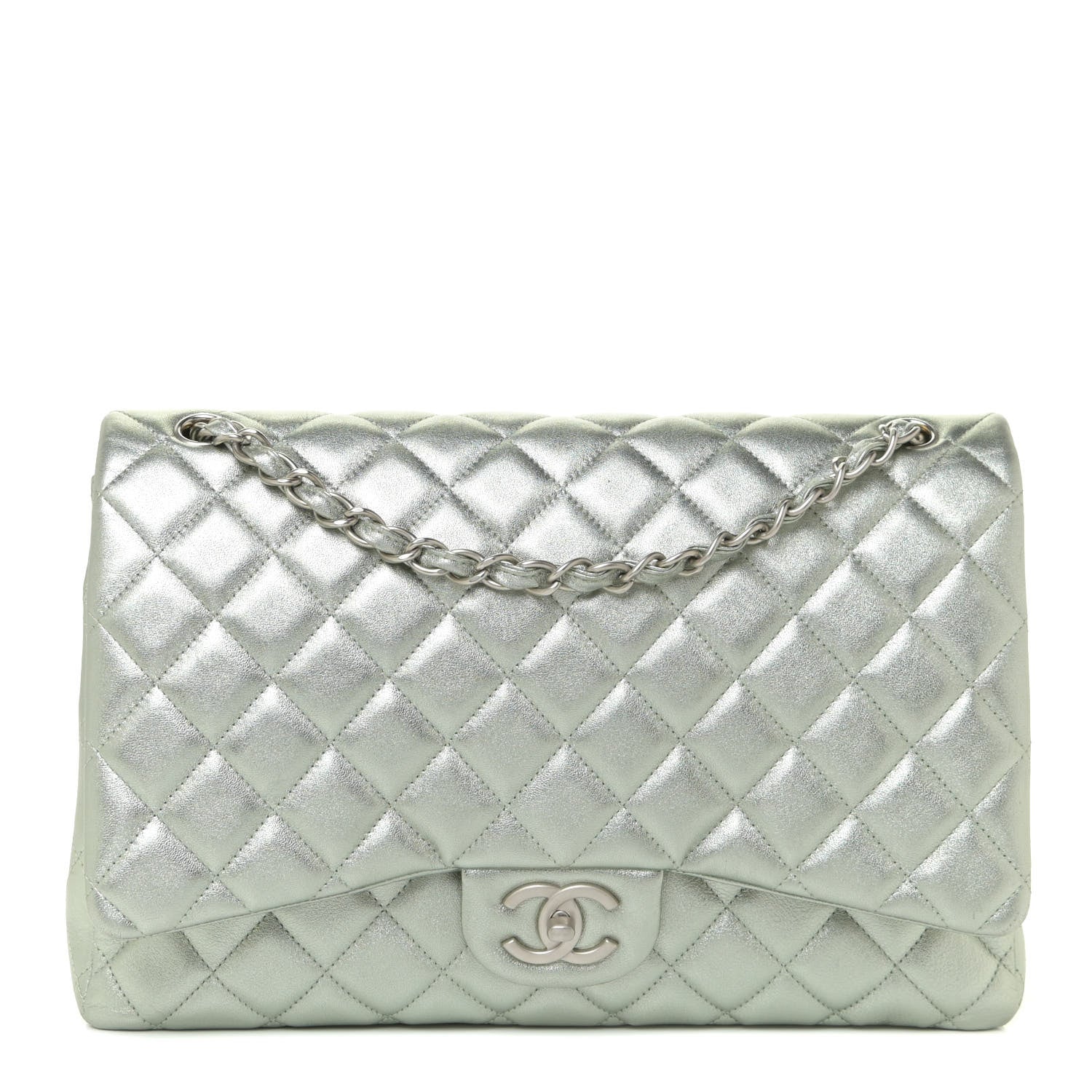 Chanel Metallic Lambskin Quilted Maxi Double Flap Green 1 of 14