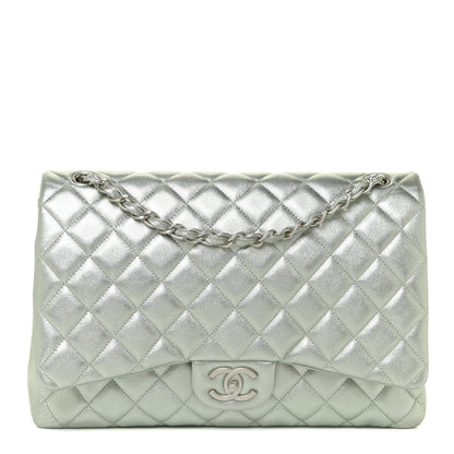 Chanel Metallic Lambskin Quilted Maxi Double Flap Green 1 of 14