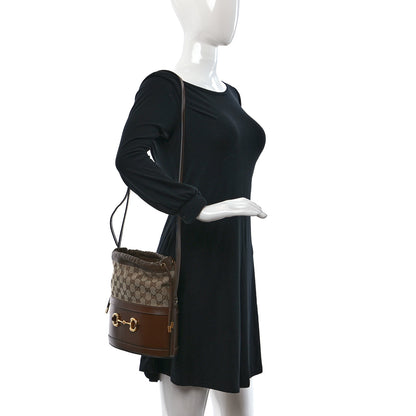 Gucci Monogram Textured Calfskin Horsebit 1955 Drawstring Bucket Bag Beige Brown Sugar 2 of 9