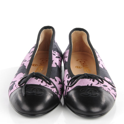 Chanel Glitter Printed Fabric Lambskin Cap Toe Ballerina Flats 38 Black Pink 2 of 6