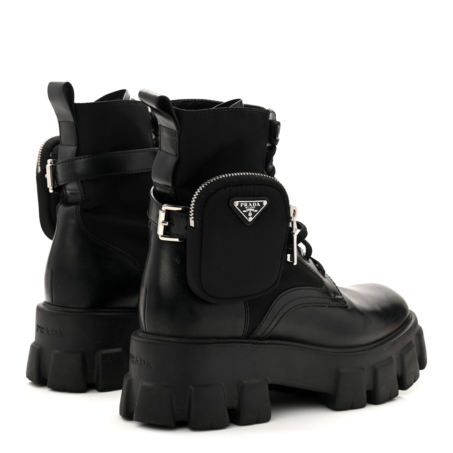 Prada Spazzolato Rois Re-Nylon Metal Triangle Logo Monolith Pouch Pocket 55mm Boots 39.5 Black 5 of 10