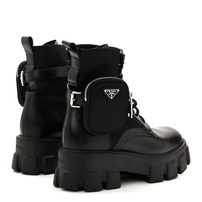 Prada Spazzolato Rois Re-Nylon Metal Triangle Logo Monolith Pouch Pocket 55mm Boots 39.5 Black 5 of 10