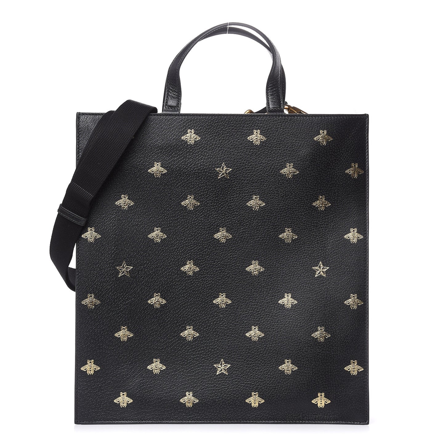 Grained Calfskin Bee Star Vertical Tote Black