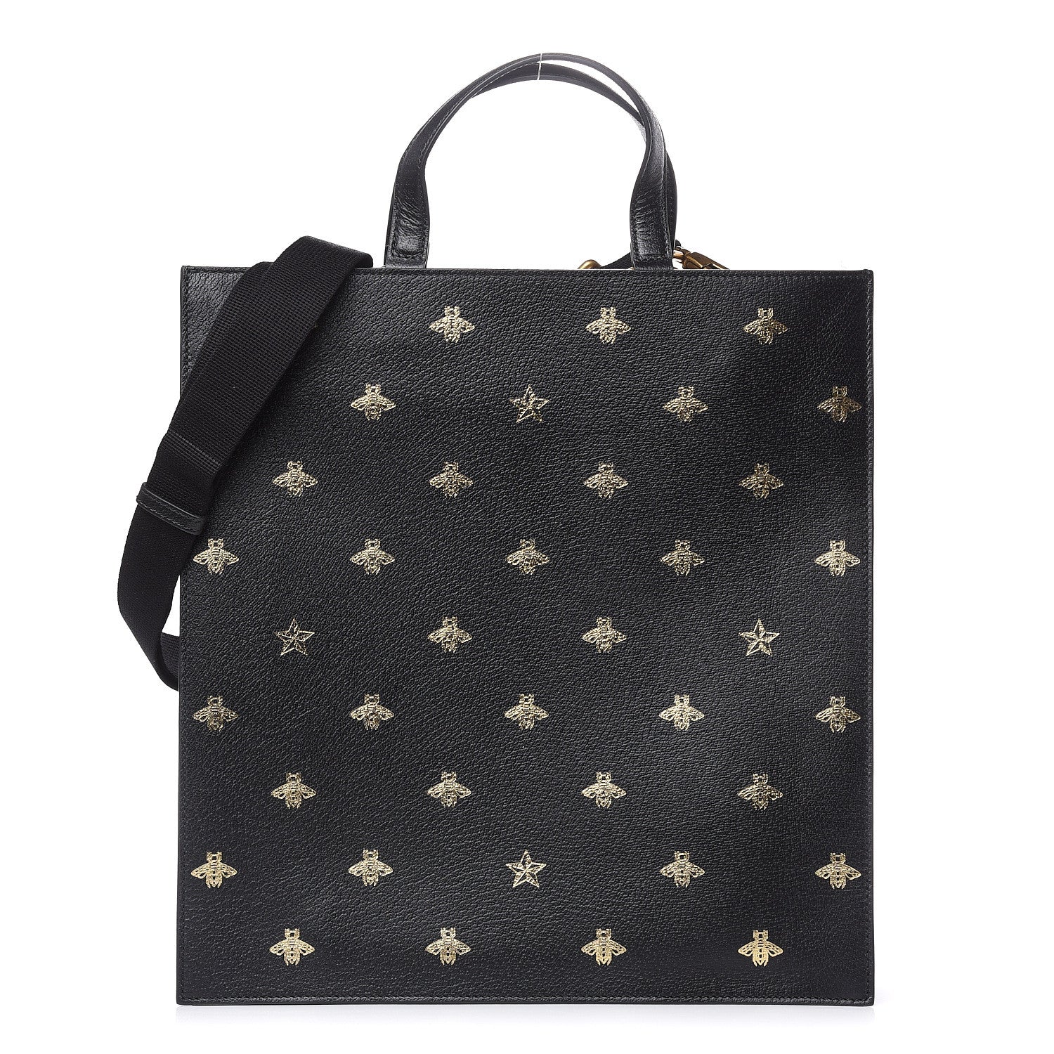 Gucci Grained Calfskin Bee Star Vertical Tote Black 1 of 11