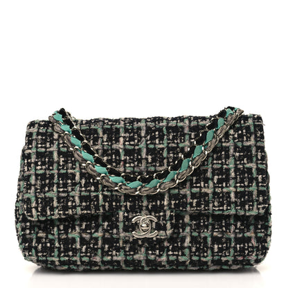 Chanel Tweed Quilted Medium Double Flap Black White Green 1 of 9