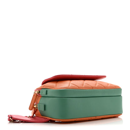 Chanel Goatskin Quilted Tri-Color In & Out Waist Bag Orange Green Pink 4 of 12
