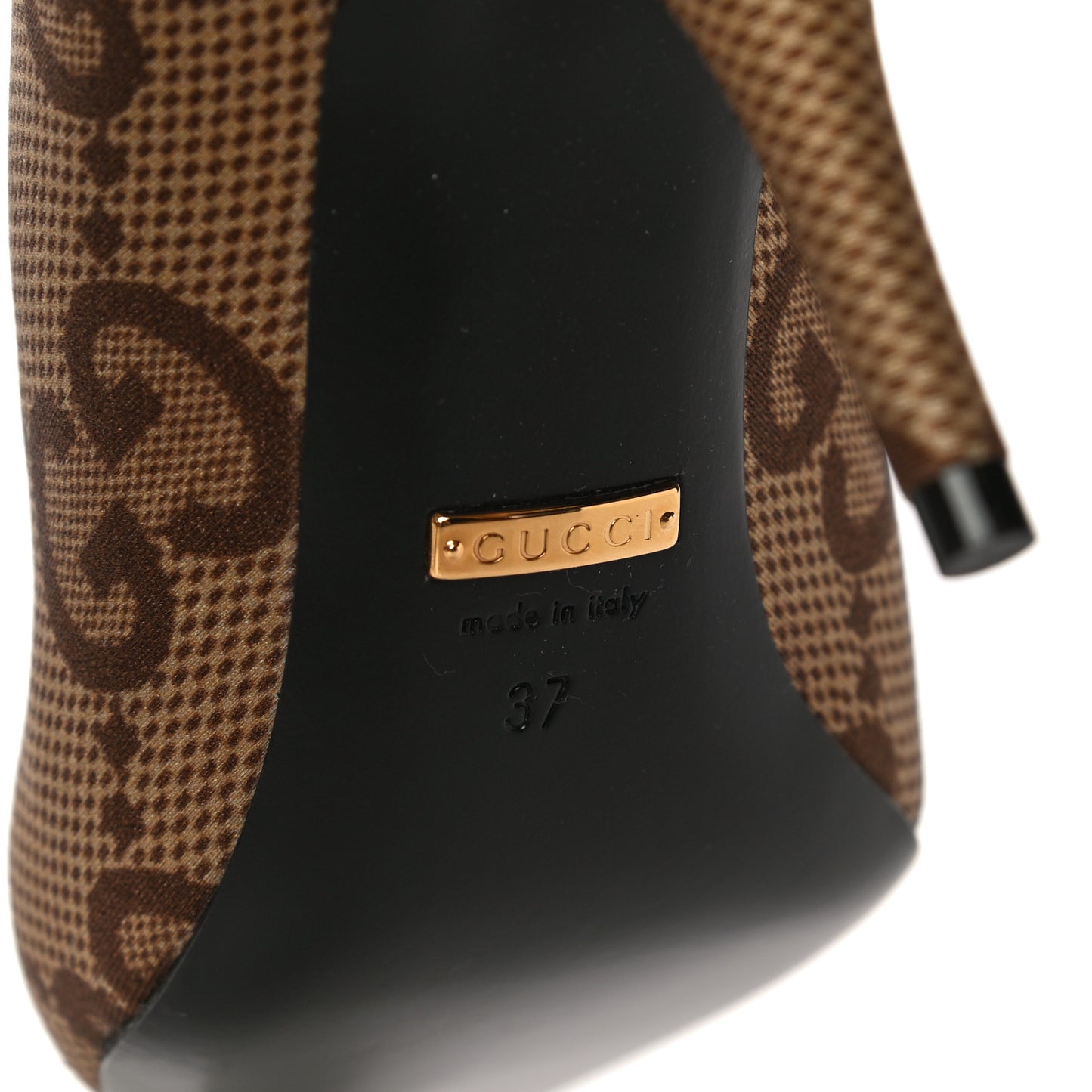 X GUCCI Jersey Maxi GG Monogram Crepe Knife Booties 37 Camel Ebony