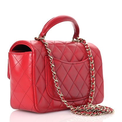 Chanel Lambskin Quilted Mini Top Handle Rectangular Flap Red 3 of 16