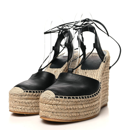 Saint Laurent Calfskin Espadrille Lace-Up Wedges 40 Black 3 of 11
