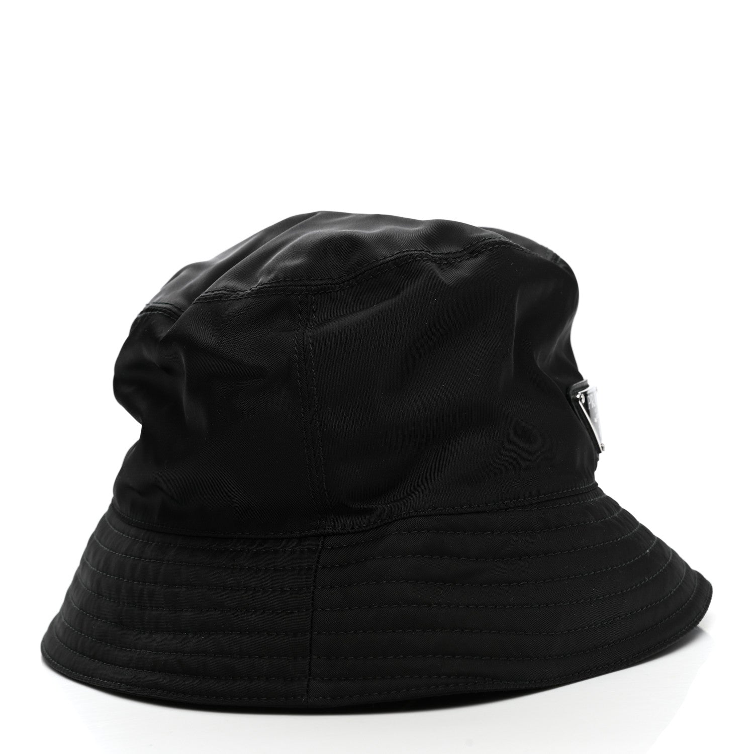 Prada Re-Nylon Metal Triangle Logo Womens Bucket Hat M Black 6 of 8