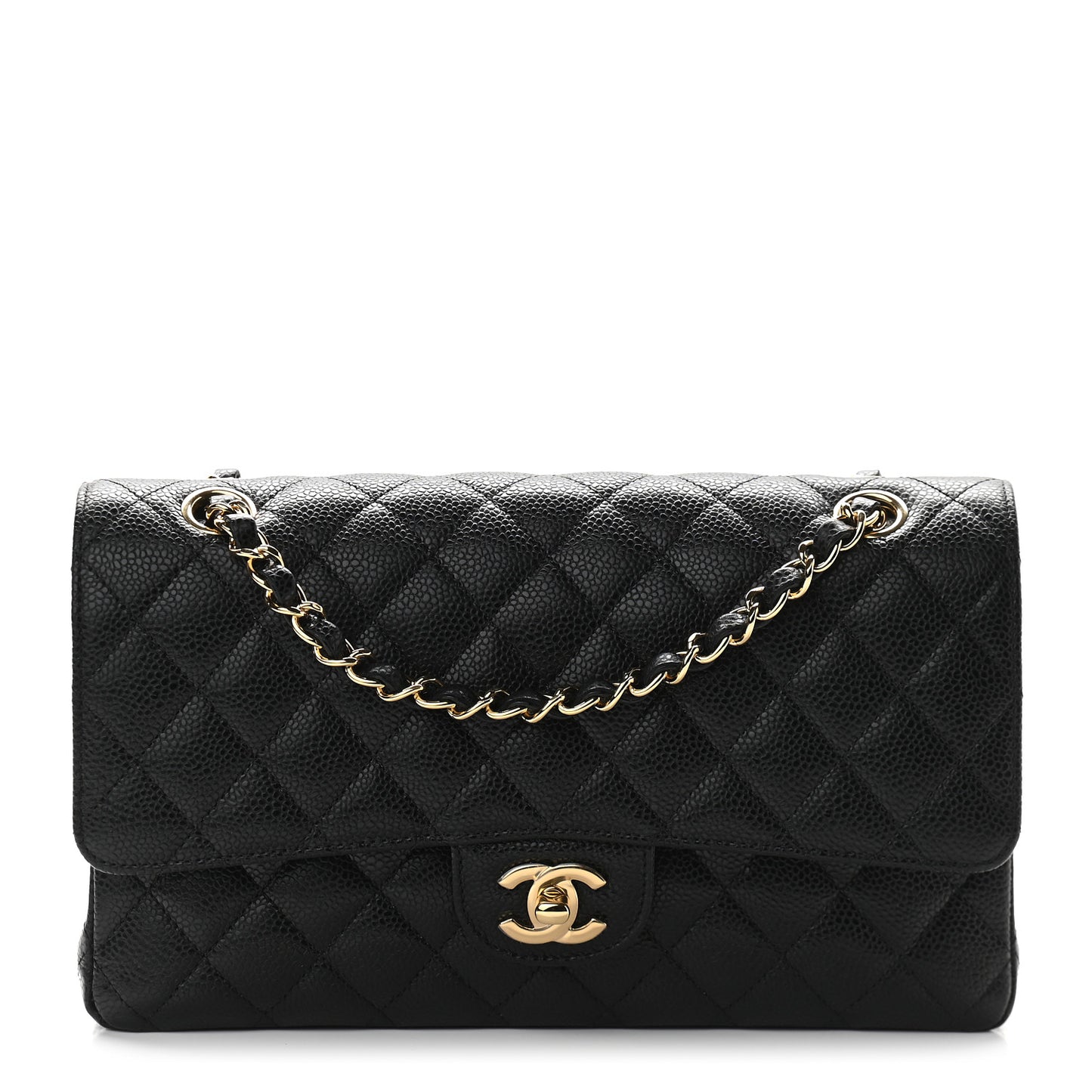 Caviar Quilted Medium Double Flap Black