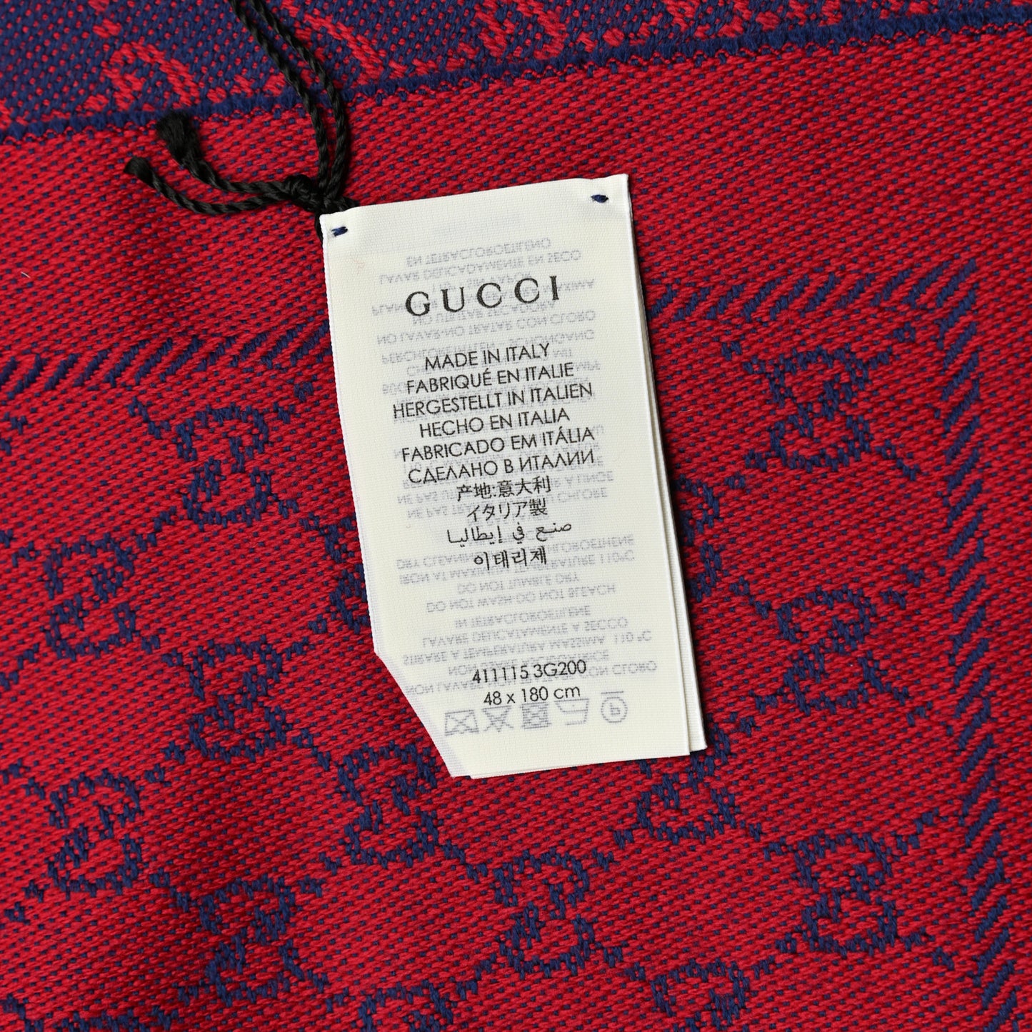 Wool GG Monogram Reversible New Sten Fringe Scarf Dark Purple Red