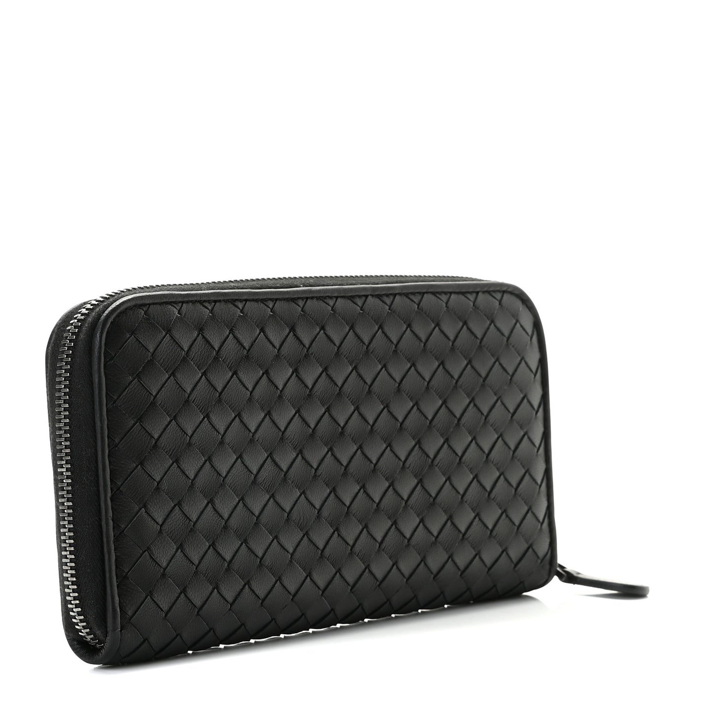 Goatskin Intrecciato Zip Around Wallet Black